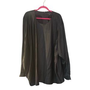 Universal Standard Womens Blouse Black Lucina Heavy Satin Gathered Tie 4X NEW